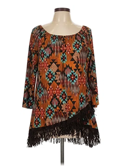 Pre-owned Assorted Brands 3/4 Sleeve Blouse In Brown