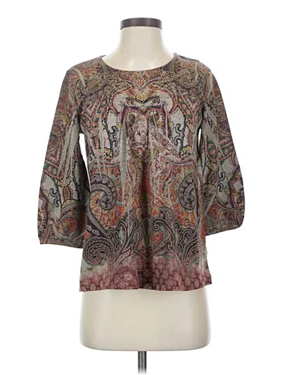 Pre-owned Assorted Brands 3/4 Sleeve Blouse In Brown