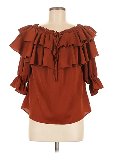 Pre-owned Assorted Brands 3/4 Sleeve Blouse In Brown