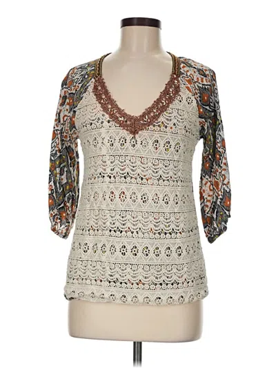 Pre-owned Assorted Brands 3/4 Sleeve Blouse In Brown