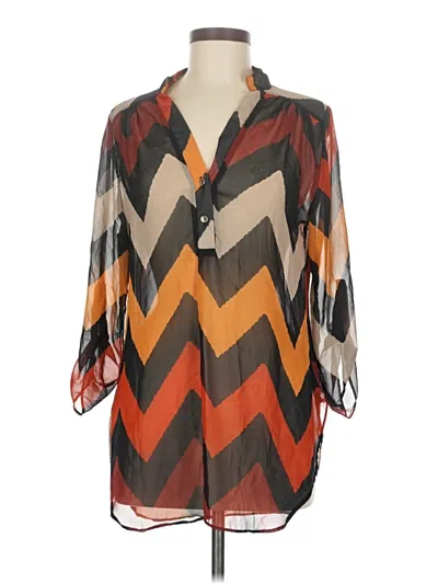 Pre-owned Assorted Brands 3/4 Sleeve Blouse In Brown