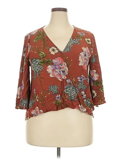 Pre-owned Assorted Brands 3/4 Sleeve Blouse In Brown