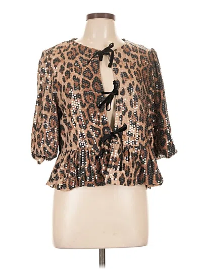 Pre-owned Assorted Brands 3/4 Sleeve Blouse In Brown