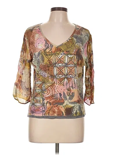 Pre-owned Assorted Brands 3/4 Sleeve Blouse In Brown