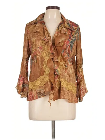Pre-owned Assorted Brands 3/4 Sleeve Blouse In Brown