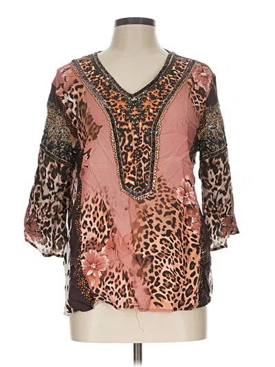 Pre-owned Assorted Brands 3/4 Sleeve Blouse In Brown