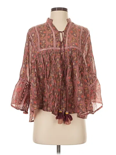 Pre-owned Assorted Brands 3/4 Sleeve Blouse In Brown