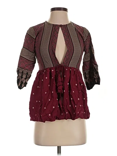 Pre-owned Assorted Brands 3/4 Sleeve Blouse In Burgundy