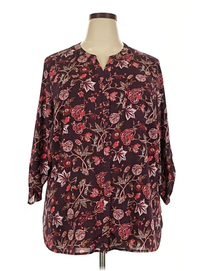 Pre-owned Assorted Brands 3/4 Sleeve Blouse In Burgundy