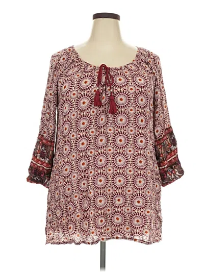 Pre-owned Assorted Brands 3/4 Sleeve Blouse In Burgundy