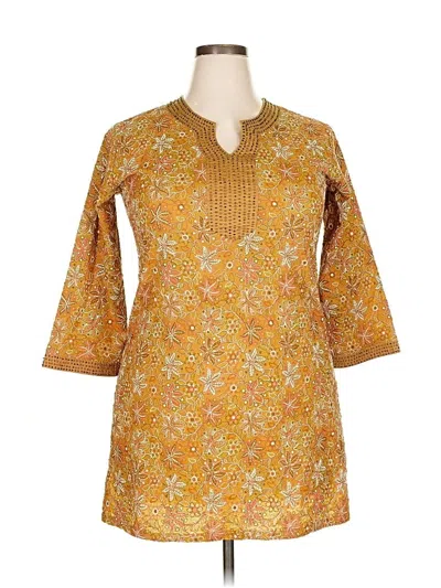 Pre-owned Assorted Brands 3/4 Sleeve Blouse In Gold
