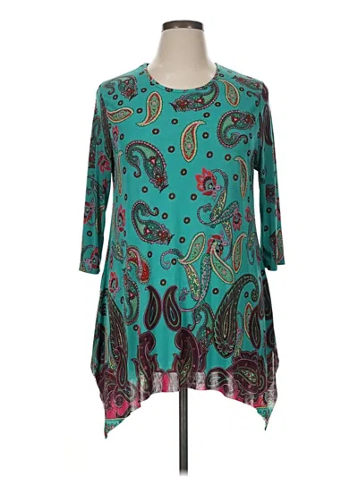 Pre-owned Assorted Brands 3/4 Sleeve Blouse In Teal
