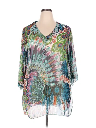 Pre-owned Assorted Brands 3/4 Sleeve Blouse In Teal