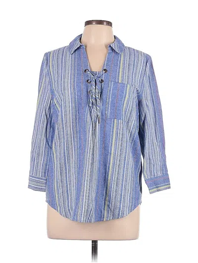 Pre-owned Assorted Brands 3/4 Sleeve Button Down Shirt In Blue