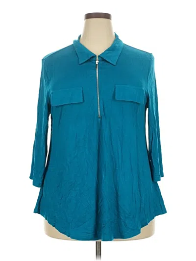 Pre-owned Assorted Brands 3/4 Sleeve Button Down Shirt In Blue
