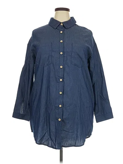 Pre-owned Assorted Brands 3/4 Sleeve Button Down Shirt In Blue