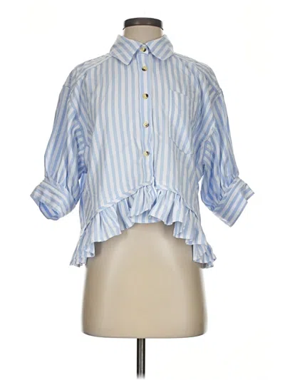 Pre-owned Assorted Brands 3/4 Sleeve Button Down Shirt In Blue