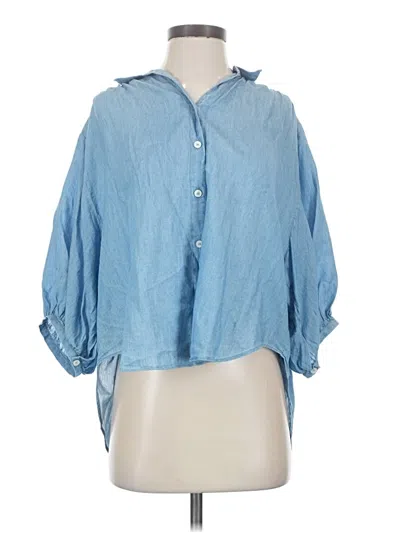 Pre-owned Assorted Brands 3/4 Sleeve Button Down Shirt In Blue