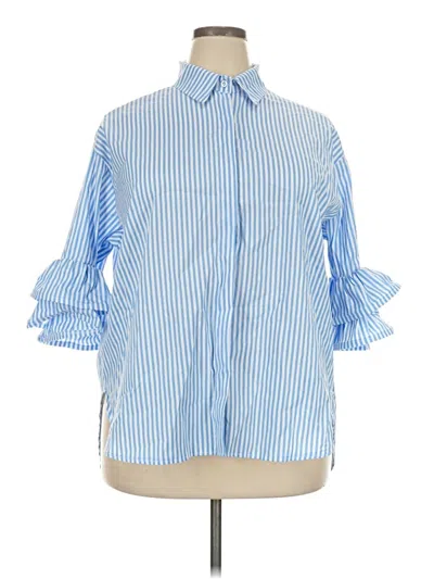 Pre-owned Assorted Brands 3/4 Sleeve Button Down Shirt In Blue