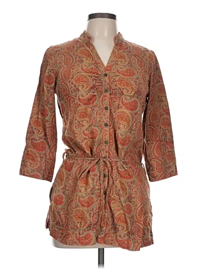 Pre-owned Assorted Brands 3/4 Sleeve Button Down Shirt In Brown