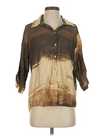 Pre-owned Assorted Brands 3/4 Sleeve Button Down Shirt In Brown