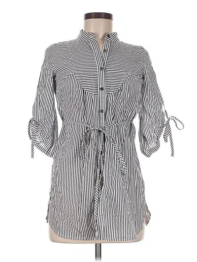 Pre-owned Assorted Brands 3/4 Sleeve Button Down Shirt In Gray