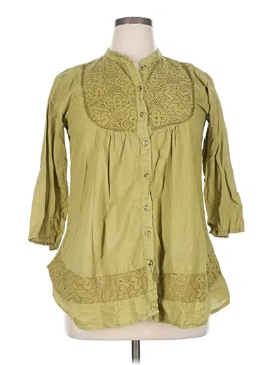 Pre-owned Assorted Brands 3/4 Sleeve Button Down Shirt In Green