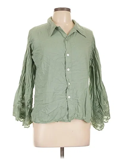 Pre-owned Assorted Brands 3/4 Sleeve Button Down Shirt In Green