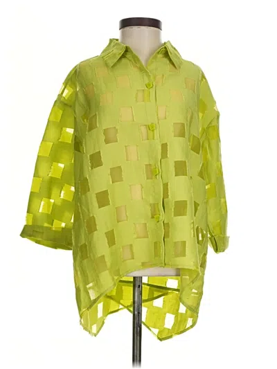 Assorted Brands 3/4 Sleeve Button Down Shirt In Green
