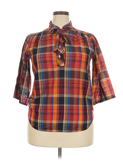 Pre-owned Assorted Brands 3/4 Sleeve Button Down Shirt In Orange