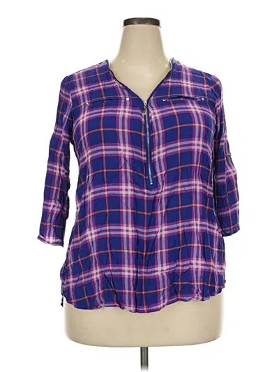 Pre-owned Assorted Brands 3/4 Sleeve Button Down Shirt In Purple