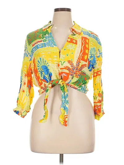 Pre-owned Assorted Brands 3/4 Sleeve Button Down Shirt In Yellow