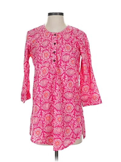 Pre-owned Assorted Brands 3/4 Sleeve Henley Shirt In Pink