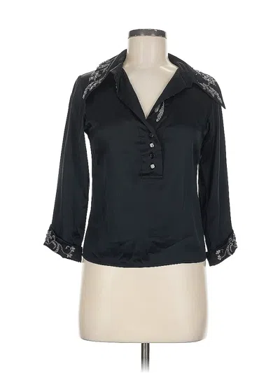 Pre-owned Assorted Brands 3/4 Sleeve Silk Top Black Open Neckline Tops