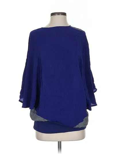 Pre-owned Assorted Brands 3/4 Sleeve Silk Top Blue Boatneck Tops