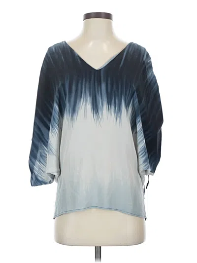 Pre-owned Assorted Brands 3/4 Sleeve Silk Top Blue V Neck Tops