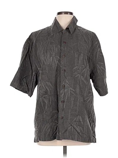 Pre-owned Assorted Brands 3/4 Sleeve Silk Top Gray Tropical Pattern Mock Neckline Tops