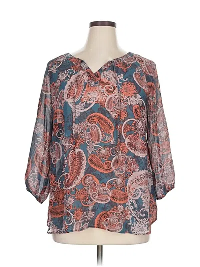 Pre-owned Assorted Brands 3/4 Sleeve Silk Top Gray V Neck Tops