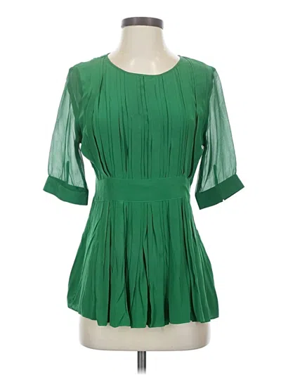 Pre-owned Assorted Brands 3/4 Sleeve Silk Top Green Square Neckline Tops