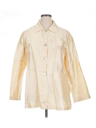 Pre-owned Assorted Brands 3/4 Sleeve Silk Top Ivory Square Neckline Tops In White