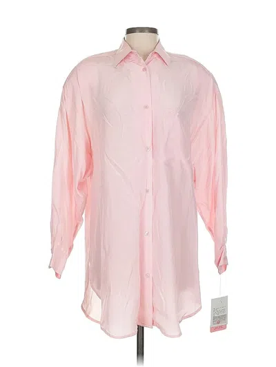 Pre-owned Assorted Brands 3/4 Sleeve Silk Top Pink Mock Neckline Tops