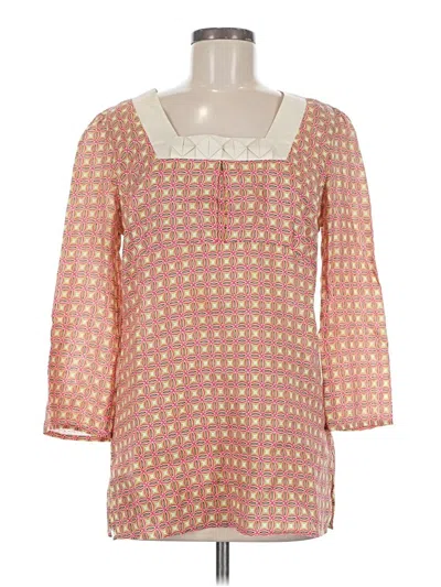 Pre-owned Assorted Brands 3/4 Sleeve Silk Top Pink Square Neckline Tops