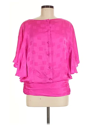 Pre-owned Assorted Brands 3/4 Sleeve Silk Top Pink Square Neckline Tops
