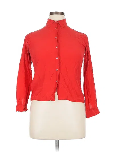 Pre-owned Assorted Brands 3/4 Sleeve Silk Top Red Mock Neckline Tops