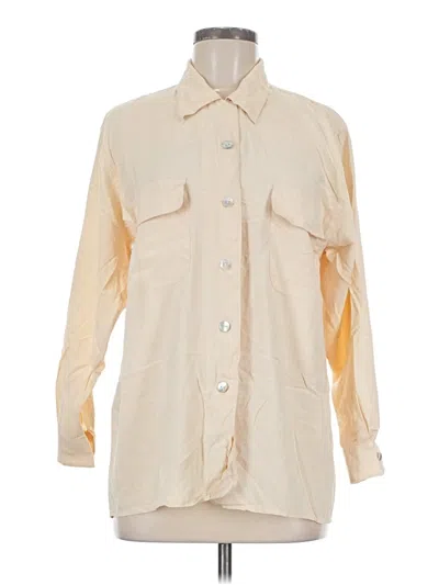 Pre-owned Assorted Brands 3/4 Sleeve Silk Top Tan Color Block Pattern Square Neckline Tops