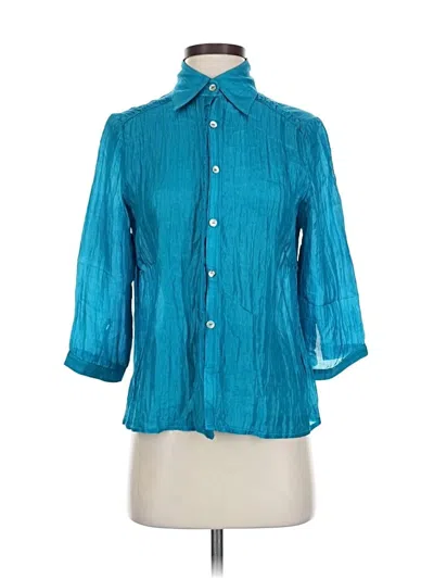 Pre-owned Assorted Brands 3/4 Sleeve Silk Top Teal Tie Neck Tops In Blue