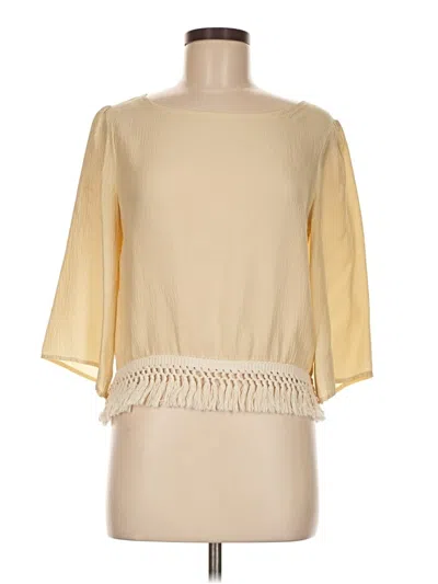 Pre-owned Assorted Brands 3/4 Sleeve Silk Top Yellow Boatneck Tops