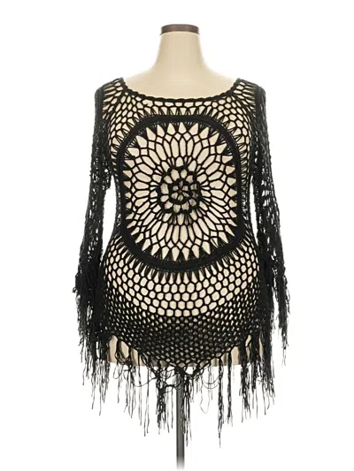 Pre-owned Assorted Brands 3/4 Sleeve Top Black Solid Pattern Boatneck Tops