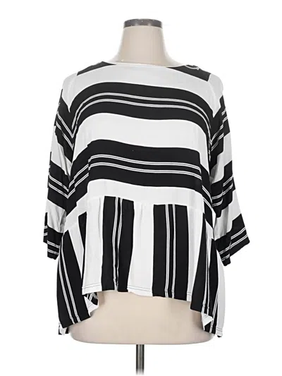 Pre-owned Assorted Brands 3/4 Sleeve Top Black Stripes Pattern Boatneck Tops