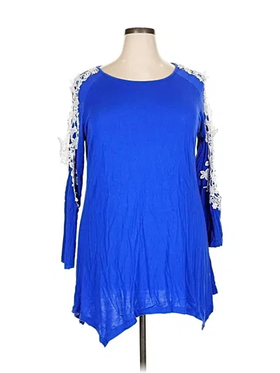 Pre-owned Assorted Brands 3/4 Sleeve Top Blue Boatneck Tops